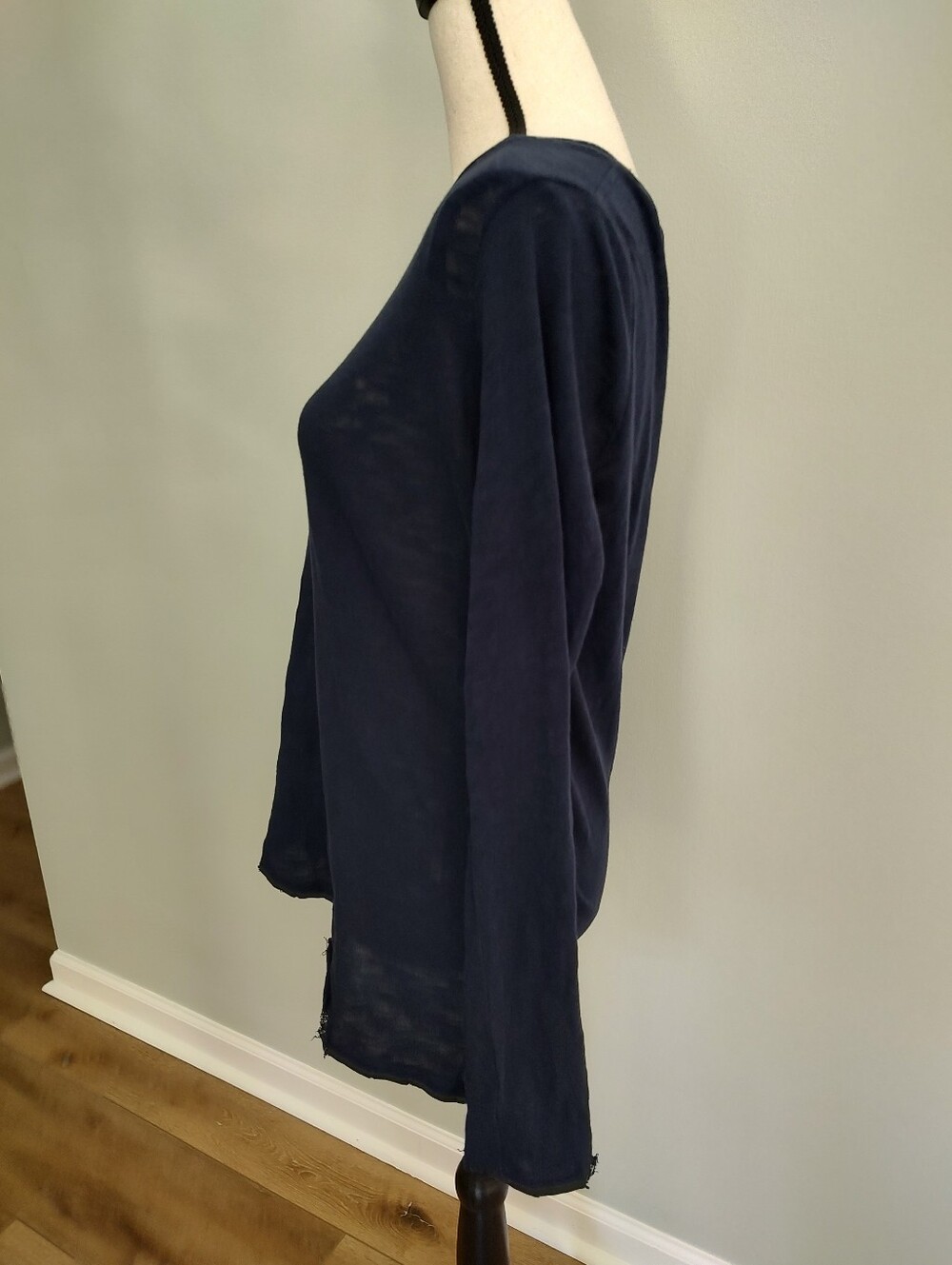ATM Slub Jersey Destroyed Wash Distressed Hem Navy Blue Long Sleeve Shirt M - Picture 13 of 16